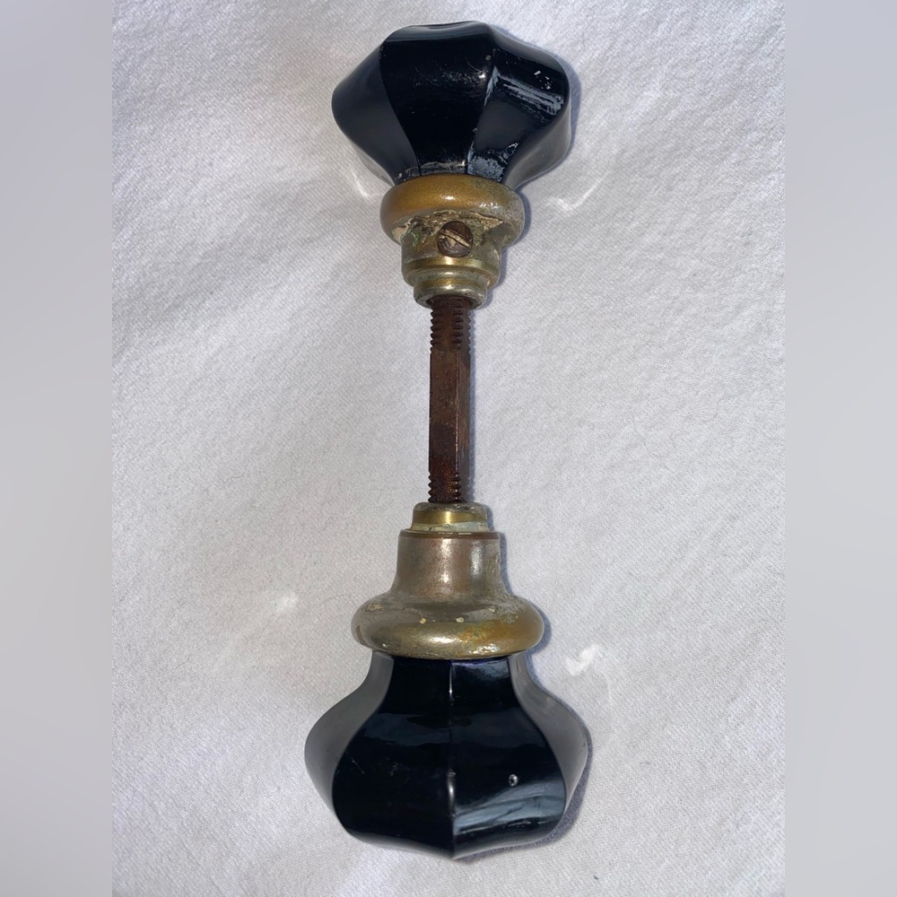 Antique Dark Purple Octagon Glass Doorknob Set w/ Brass Shank "Collectors"